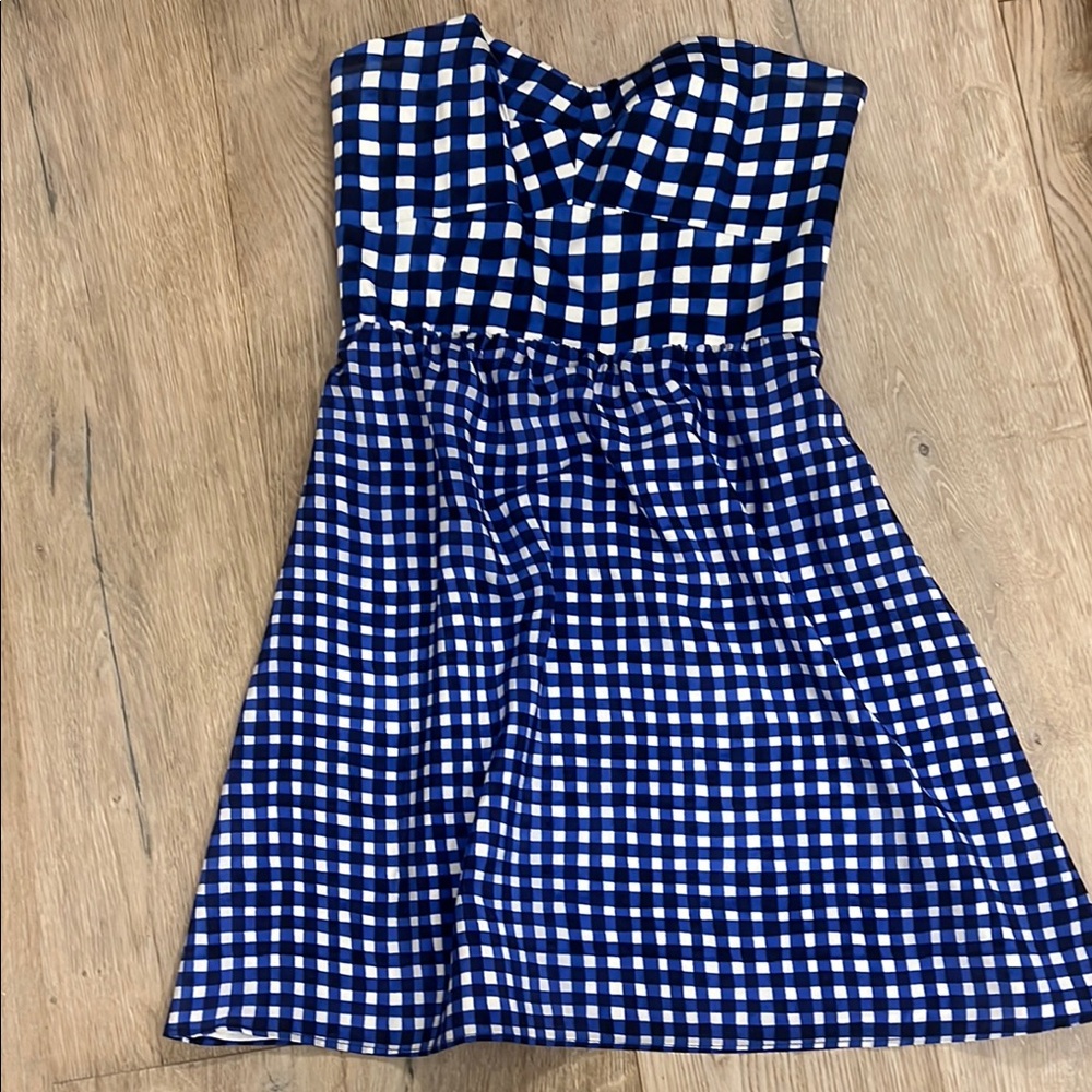 Hutch navy and white gingham check strapless Dress. Size 10